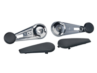 Window crank handles & covers in Chrome. Porsche 911 1965-77 - 91154247102, 91154247103