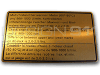 Autocollant Niveau d'huile moteur. Porsche 911 / 930 - 91100650401