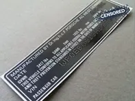 Door Jam VIN Number Decal. Porsche 911 1986 - 91170111229