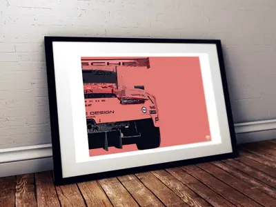 Póster del Porsche 911 991 RSR Pink Pig en marco negro