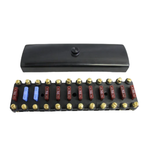 Panel de fusibles frontal de 12 vías con fusibles de cuchilla modernos. Porsche 911 1965 a 1968 - 90161280120, 90161207214 - RD-REFUZE911.65-68