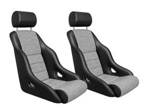 Rally ST Bucket Seats, Black Leatherette / Houndstooth, SET OF 2. Porsche 356 / 911 / 912 / 964 1950–94