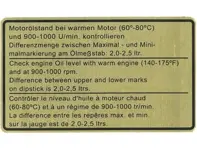 Sticker engine oil level. Porsche 911 / 930 1969 - 1977 - 91100650401 - 1601500206