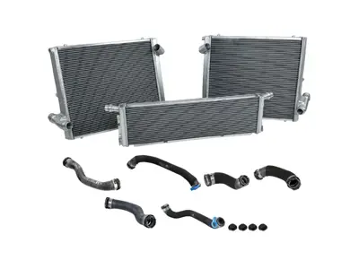 Radiateur en aluminium pour liquide de refroidissement et durites, lot de 3. Porsche 992.1 / 992.1 turbo - 992121251, 992121251A, 992121252, 992121252A, 992121253A, 992121253B, 992121253C - 7241, 7242, 7243