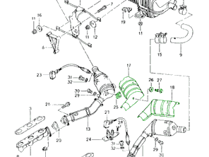 Ensemble de pare-chaleur Cat d'échappement. Porsche Boxster 986 - 99611342200, 99611342100, 99611342100, 99611342200, 99950743009, 90015100703, 99950741308