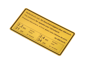 Adesivo Pressione dei pneumatici. Porsche 911 65-72/914 - 90100650700