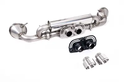 Milltek Sports Exhaust Rear Silencer With Polished GT-100 Tailpipe Trims. Porsche 992.1 GT3 2021>> - 9GT251052F, 9GT251052G, 9GT251052D, 9GT251052H - SSXPO172