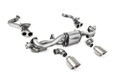 Milltek Sports Exhaust With GPF Bypass And Titanium Trims. Porsche 718 Cayman GT4 / Boxster GTS 4.0L - 982254351B, 982254351L, 982254351AA, 982254351P, 982254351R, 982254350B, 982254350L, 982254350AA, 982254350P, 982254350R, 982251053F, 982251053H, 982251053K, 982251053E - SSXPO152