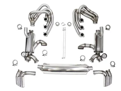 CARGRAPHIC GT Sport Exhaust System With ID42 GT Manifold Set, With Heating, With Exhaust Valves. Porsche 964 Carrera 2/4/RS - 96411104504, 96411104605, 96411104502, 96421103905, 96421103932, 96421104004