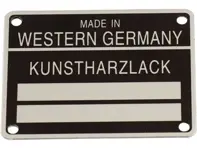 Chassis number and paint code plate. Porsche 911 / 912 1965-80 - 90170111105 - 1601501106