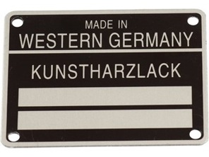 Targhetta con numero di telaio e codice vernice. Porsche 911/912 1965-80 - 90170111105 - 1601501106