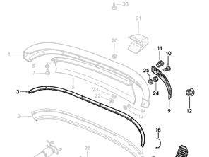 Kit Guarnizioni Paraurti Posteriore Restauro. Porsche 911 1983-89 - 91179950515, 91179950516, 91150537600, 90151179121, 90002508001, 90008402601, 91150534503, 9115051000170A, 9115050990470A, 91150532700, 9145522331001C, N0111856, 90002500804, 91150534700, 91150308505