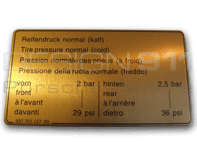 Autocollant pression des pneus. Porsche 911 84-89 / 924 / 944 - 93770112700