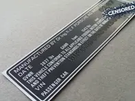 VIN-Nummernaufkleber für Türstau. Porsche 911 (930) Turbo 1987 - 93070111217