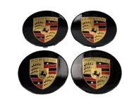 Radkappen Schwarz (hochglänzend) mit farbigem Porsche Wappen. Porsche 992 / Panamera - 00004460733