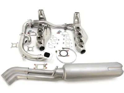 Système d'échappement en acier inoxydable avec échangeurs de chaleur Ø41mm. Porsche 930 Turbo - 91104KIT, 93011115500, 93012319105, 93033091103S, 93022092203S, 93011100304SS, 9009100970C, 93012319407m, 93011116905 - 93011115500/1