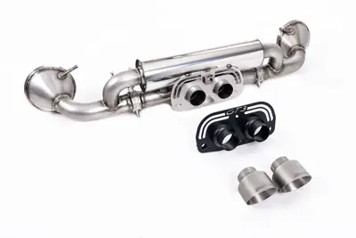Milltek Sports Exhaust Rear Silencer With Brushed Titanium GT-100 Tailpipe Trims. Porsche 992.1 GT3 2021>> - 9GT251052F, 9GT251052G, 9GT251052D, 9GT251052H - SSXPO174