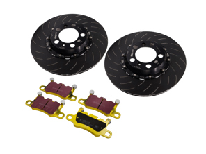 EBC Racing rear two-piece floating brake disc and yellowstuff pad kit. Porsche 991 GT3 - P2DK044Y, 99135240780, 99135240880, 99135294883 - DP42207R, SG2F013