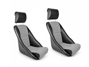 Modell14 Bucket Seats, Black Leatherette / Houndstooth, SET OF 2. Porsche 356 / 911 / 912 1950–89