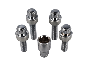 锁定车轮螺栓套件（+7mm/+15mm 更长）。镀铬，适用于保时捷 - 99736198009, PAF009593, 99136105700, WHT006980C, WHT006980A, 9A700698000
