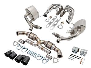 Sports Exhaust With Headers & Cats Package (200 Cell), with Satin Black Tailpipes for Porsche 997 C2 / C4 - 99711110301, 99711110401, 99711303302, 99711303304, 99711303305, 99711303306, 997113033AX, 99711303500, 99711303501, 99711303504, 99711303505, 997035AX, 99711303402, 99711303404, 99711303405, 99711303406, 997113034AX, 99711303600, 99711303601, 99711303603, 99711303604, 99711303605, 997113036AX, 99711121102, 99711121103, 99711123103, 99711121202, 99711121203, 99711123202, 99711123203