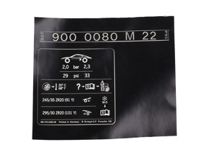 Adesivo - Targhetta dati pressione pneumatici. Porsche 981 Cayman GT4 2016 - 98170128680, 98170128636