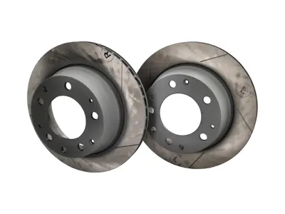Brake disc rotor, Rear. Porsche 911 1984-89 3.2L Sport slotted (Pair) - 91135204108, 285802C, 91135204109