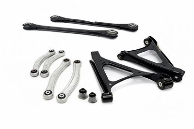 Achterste draagarmenset (boven- en onderarmen), achteras. Porsche 958.1 Cayenne (92A) 2011-14 - 95831104100, 95831104200, 95533104900, 95533105000, 7L0505397, 7L0505398, 95533104710, 7L0505323A, 95833104500, 95833104600, 95534158810