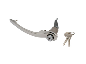 Door handle with lock cylinder and key, Chrome. Porsche 911 1965-67 - 90153106120, 90153106220 - 1687100970, 1687100980