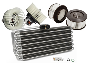Air conditioning (Air Con) evaporator, blower motor and pollen filter set. Porsche 993 - 96457390100, 96457201501, 96457201601, 99357247900