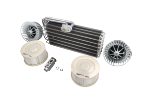 Airconditioning (Airco) verdamper, ventilator en pollenfilterset. Porsche 993 - 96457390100, 96457201501, 96457201601, 99357247900