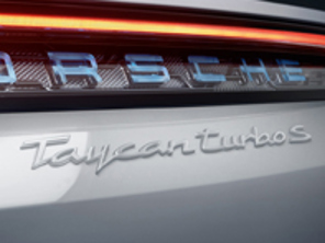 Rear badge TAYCAN TURBO S, primed. Porsche Taycan Turbo / Turbo S - 9J104480008G2X, 9J104480008