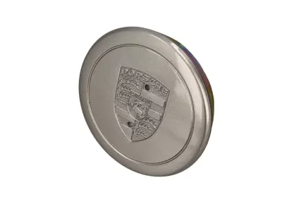 Coprimozzo "Fuchs" White Gold Metallic - stemma in metallo in rilievo per Porsche - 91136103231, 91136103233