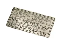 Sticker Tyre Pressure. Porsche 944 S2 / 968 1992 - 96470128703