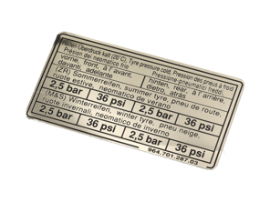 Aufkleber Reifendruck. Porsche 944 S2 / 968 1992 - 96470128703
