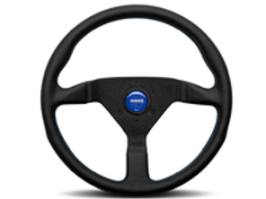 Steering wheel MONTECARLO with blue stitching and horn button - Momo - M11111785BKBLR