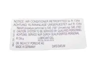 Aufkleber für die Klimaanlagenumrüstung auf R134a. Porsche 911 / 964 / 944 / 928 - 96470114102 - PAKK2