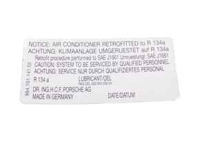 Aufkleber für die Klimaanlagenumrüstung auf R134a. Porsche 911 / 964 / 944 / 928 - 96470114102 - PAKK2