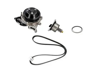 Water pump with housing, belt & thermostat kit. Porsche 991.2 Carrera 2S / 4S / 992.1 Carrera 2S / 4S / turbo - 9A712168800, 0PB121688, 9A110655900, 9A110622603, 9A110622602, 9A712111000, 0PB121110A, 0PB903137B, 9A110222100, 0PB121010D, 0PB121010, 0PB121010A, 9A210603974, 9A210603973, 9A210603972, 9A210603971, 9A210603970