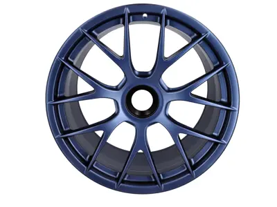Jeu de roues forgées en magnésium 20" 718 Cayman GT4 RS, couleur bleu indigo. Porsche d'origine - 98204460306, 98204460316