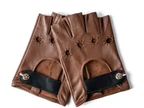 Classic fingerless leather driving gloves Cognac. Short Shifters - 6013933721786, 6013931544547, 6013931089017