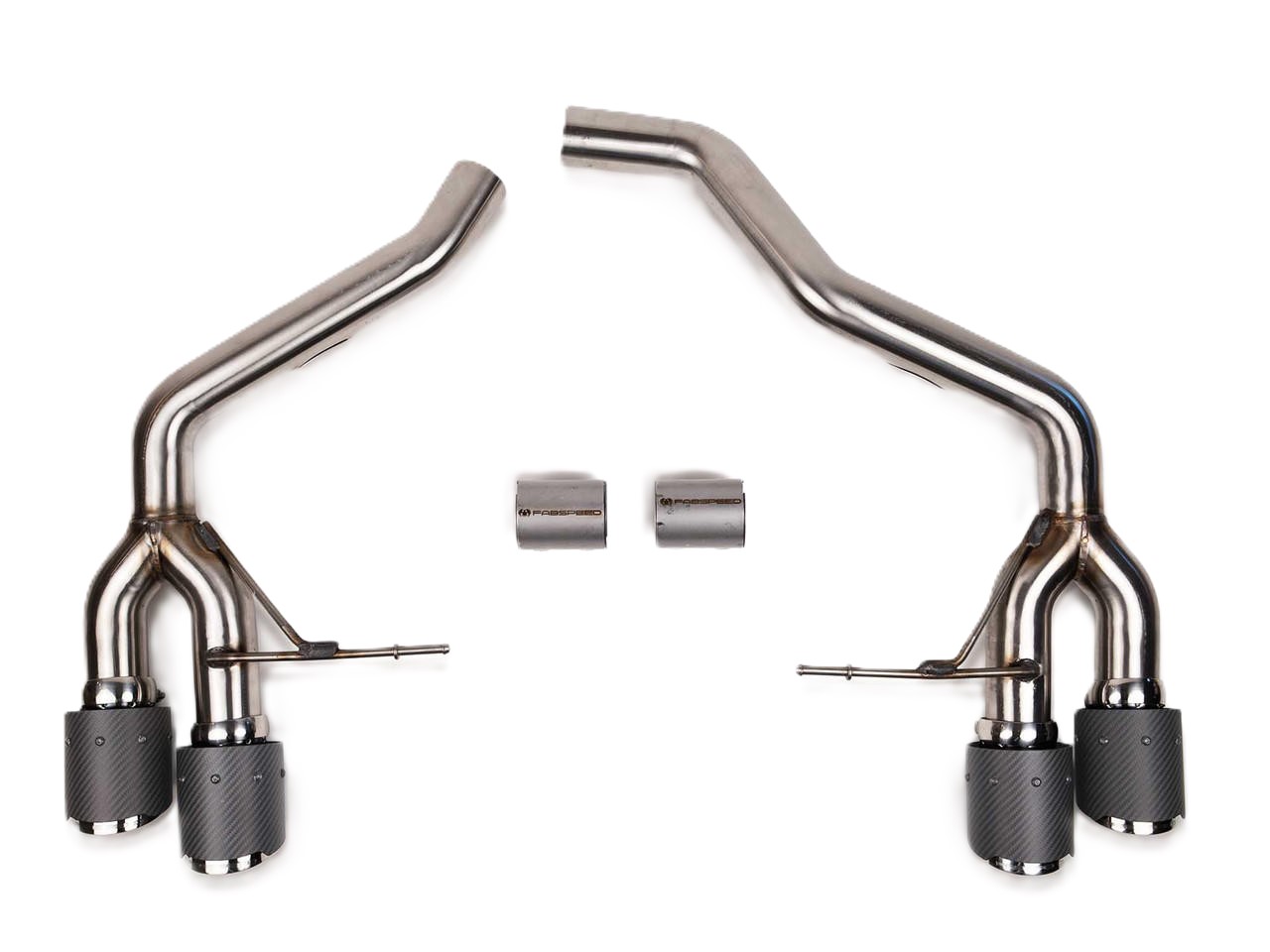 Fabspeed Rear Slip-On Sport Exhaust, Non-Resonated (Louder). Porsche Macan 2.0L (2014-2018) - 95B0442003, 95B0442004 - FS.POR.14MCN2L.MBPCF, FS.POR.14MCN2L.MBPP, FS.POR.14MCN2L.MBPB, FS.POR.14MCN2L.MBPTI