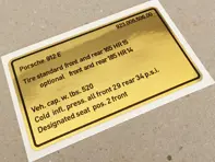 Calcomanía de presión de neumáticos. Porsche 912E (1976 – 1977) EE. UU. - 92300650600