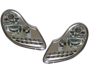 Headlamp with LED Bulbs SILVER RIM. Porsche 996 / Boxster 986 LHD Cars - 99663115701, 99663115801, 98663113117, 98663113217, 99663116301, 99663116401