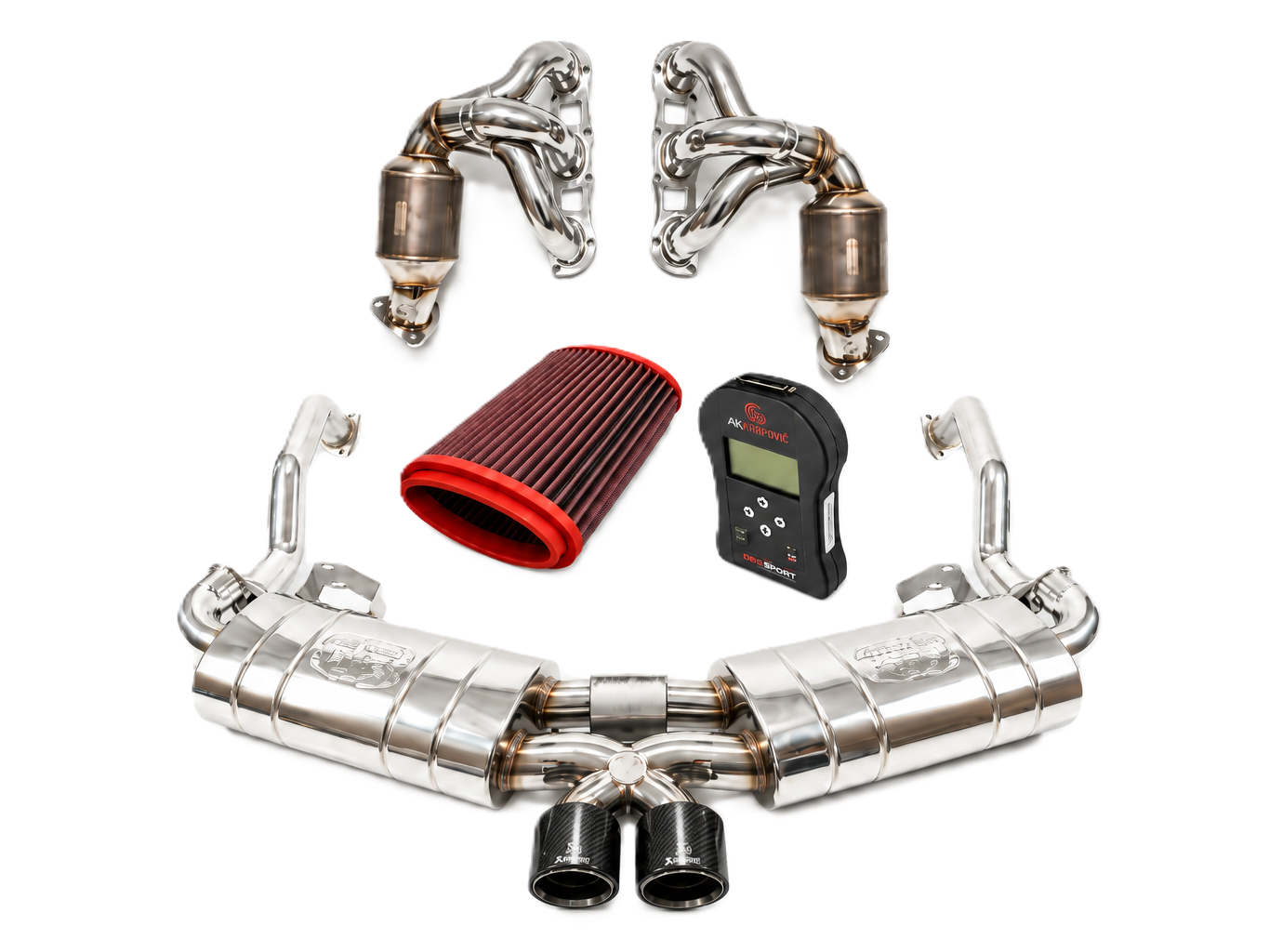 Fabspeed STREET Exhaust Performance Package, Carbon Fiber WITH ECU Upgrade. Porsche 987 Boxster / Cayman (2005-2008) - 98711311200, 98711311204, 98711311205, 98711311100, 98711311104, 98711311105 - FS.POR.987.SHDR, FB416/16, FS.POR.987.ET, FS.POR.987.MAXC