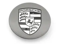 Wieldop Titanium Dark met Porsche embleem Zwart-Zilver. Porsche 991.2 / 982 Boxster / 9YA Cayenne / 970.2 Panamera