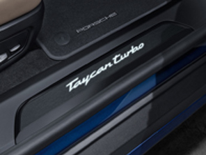 Side Sills Trims brushed aluminium in black with logo, illuminated. Porsche Taycan 2020>> - 9J1073801A, 9J1073801B, 9J1073801C