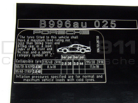 Aufkleber Reifendruck Porsche 996 C4S (AUS) - 99670128750