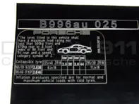 Sticker Tyre Pressure Porsche 996 C4S (AUS) - 99670128750