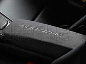 Lid of centre console storage box BLACK ALCANTARA with PORSCHE LOGO. Porsche 991.2 / 982 - 9P1857151E2W0, 9P1857151D2W0